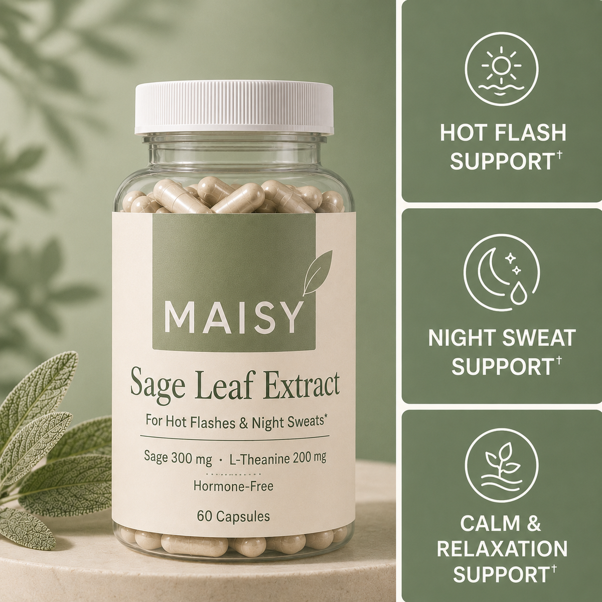 Maisy Sage Leaf Extract for Hot Flashes & Night Sweats*