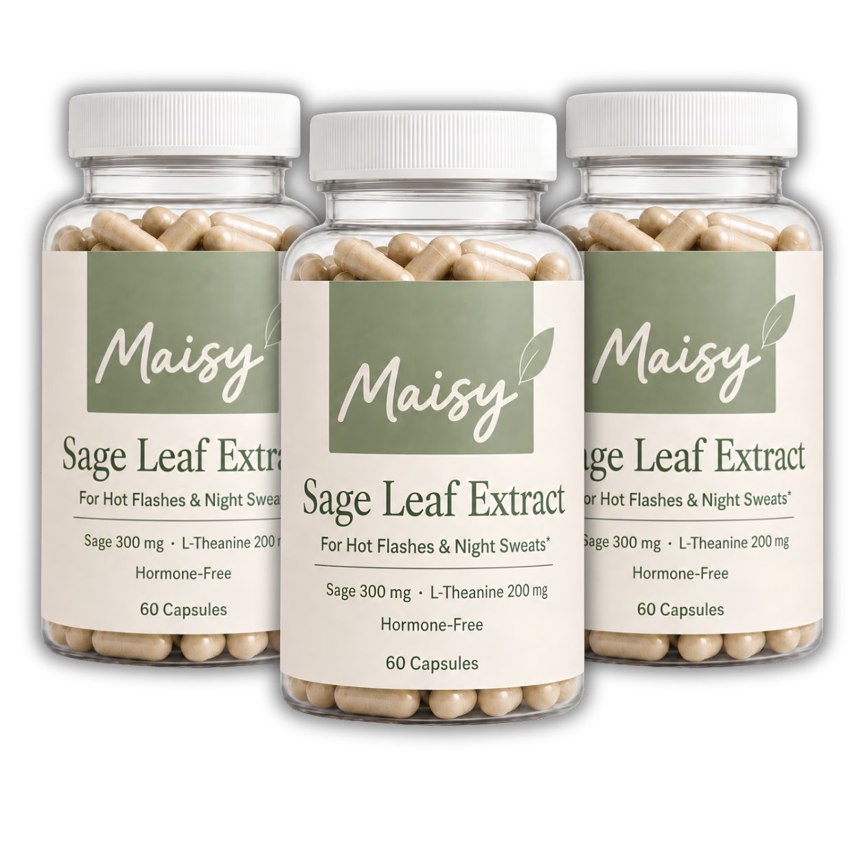 Maisy Sage Leaf Extract — three jars